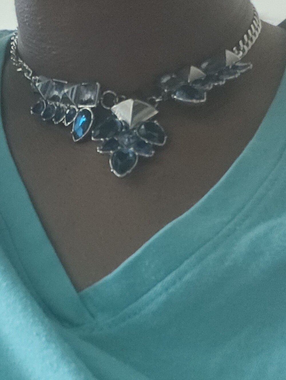 7" Blue Crystal Statement Necklace - Unbranded